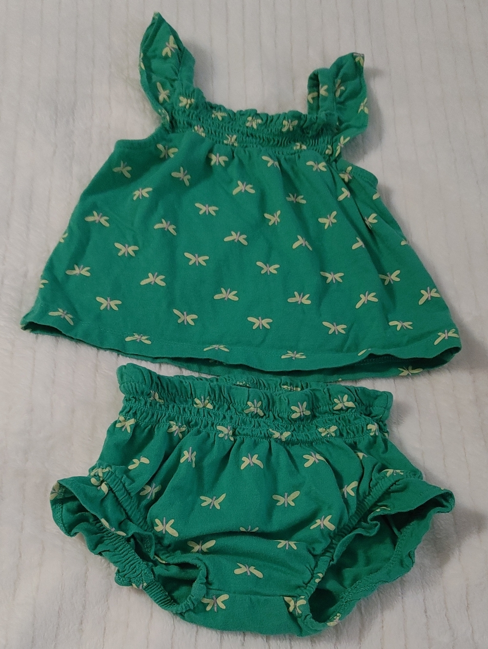 Green Butterfly Print Baby Tank Top & Bloomers Set
